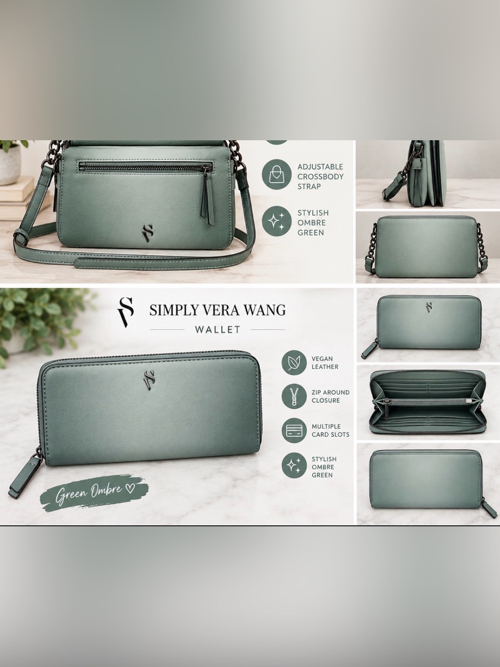 Simply Vera Wang Green Ombre Wallet & Crossbody Bag
